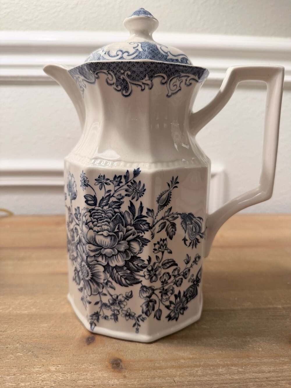 Kensington Balmoral 1801 Blue Pitcher with Lid Floral Pattern Ironstone England